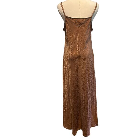 Slip Dress SZ L Maxi Adj Straps Copper Brown Leopard Jessica Simpson Lounge Wear - Picture 6 of 9